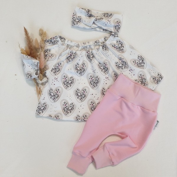 SET - Leo Herz - Bluse und Stirnband mit Joggerpants in Hellrosa