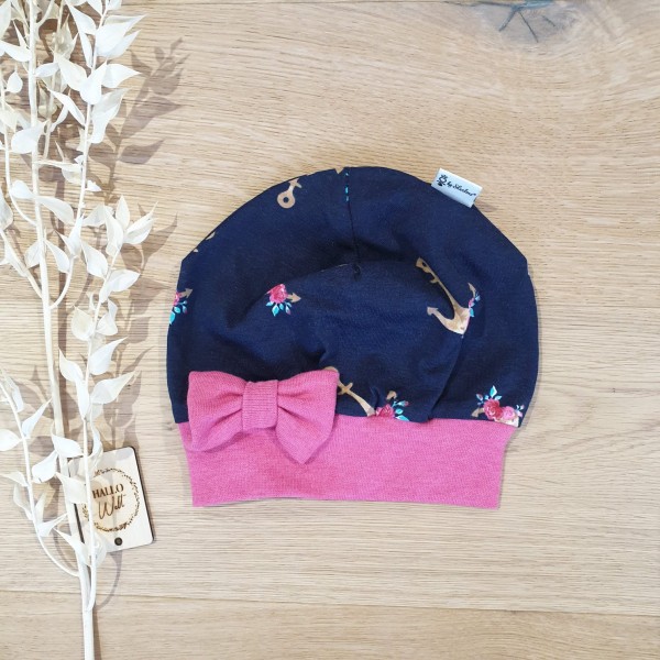 Navy Gold Anker (Pink Melange) - Schleifen Mütze