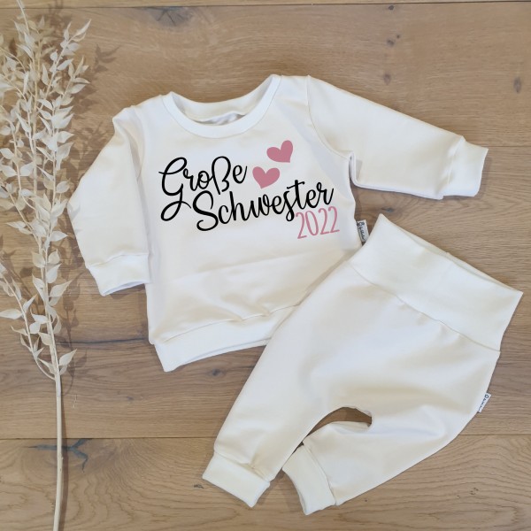 Cremeweiss - Große Schwester 2022/23/24 (Schwarz-rosegold) - Sweater und Jogging Pants