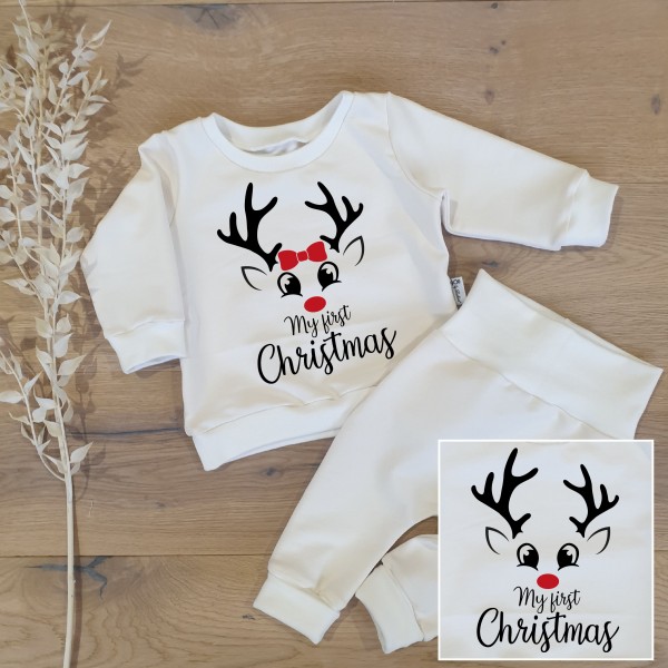 Cremeweiss (weiss) - My first Christmas / Deer (Schwarz-Rot) - Sweater und Jogging Pants