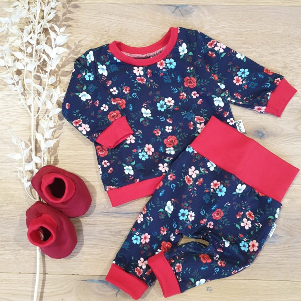 Navy Rot Blumen (Rot) - Sweater mit Jogger & Booties (Rot)