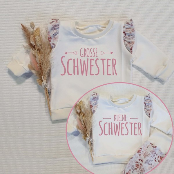 Cremeweiss - Große oder kleine Schwester mit Pfeile (Rosegold) - Sweater wahlweise mit Rüschen