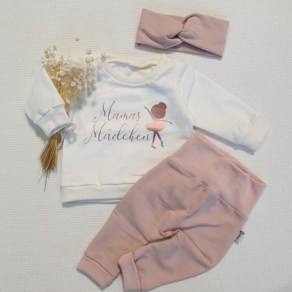 Cremeweiss - Mamas Mädchen - Ballerina (Rose) - Sweater, Jogger (R) & Stirnband (R)