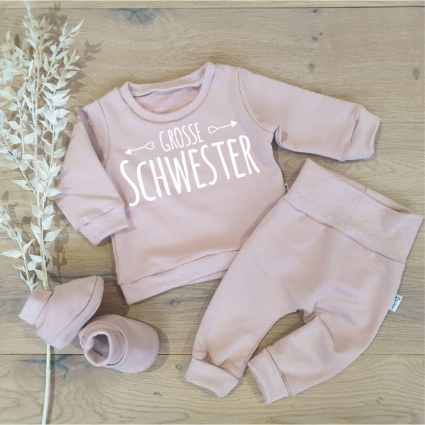 Rose (Rose Melange) - Grosse Schwester (Weiss) - Sweater, Jogging Pants und Booties