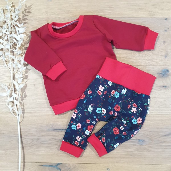 Rot - Sweater und Jogger (Navy Rot Blumen-Rot)