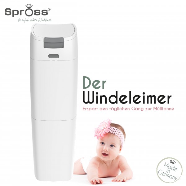 SPROSS Baby Windeleimer inkl. Nachfüllkassette - geruchsdichtes System mit Einhandbedienung