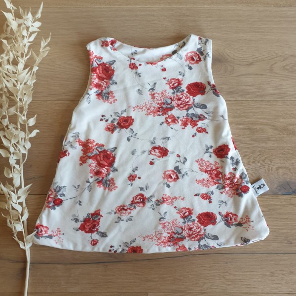 Weiss Blumen Rot - leichtes Viskose Kleid