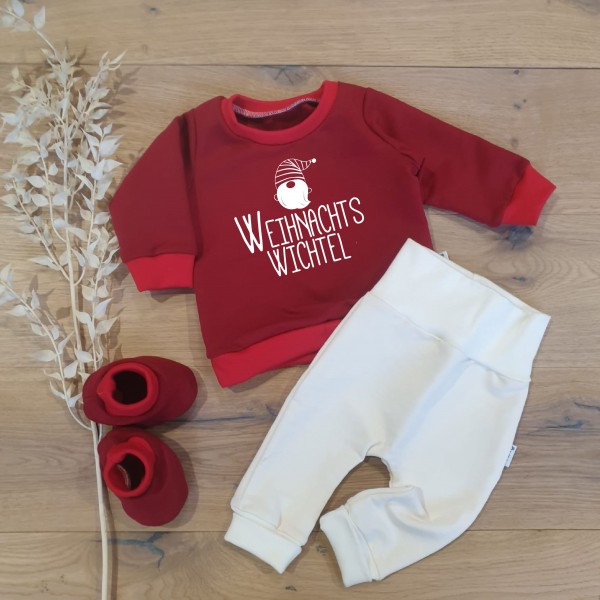 Rot (Hellrot) - Weihnachtswichtel (weiss) - Sweater, Jogging Pants (Cremeweiss-weiss) und Booties