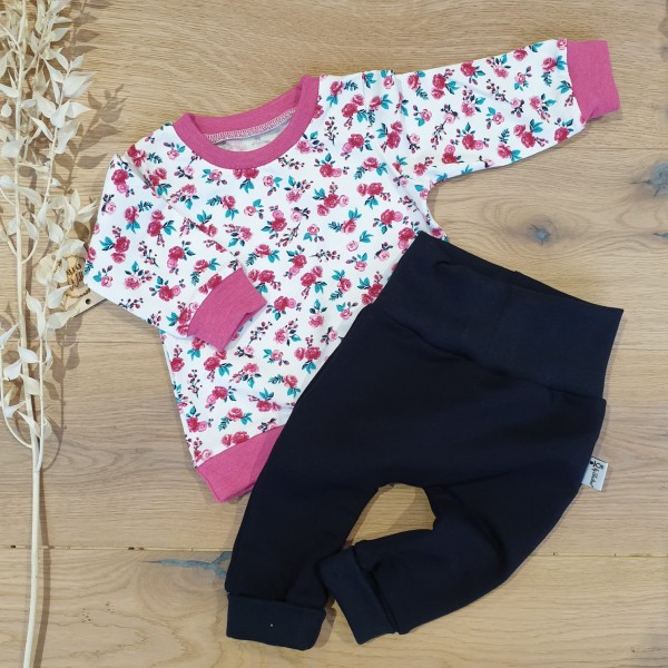 Pink Blumen (Pink Melange) - Sweater und Jogger (Navy)