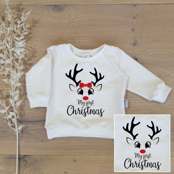 Cremeweiss - My first Christmas / Deer (Schwarz-Rot) - Sweater