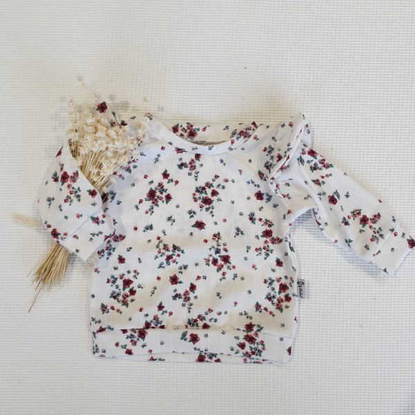 Weiss Blüten - Leichter Viskose Sweater mit Rüschen