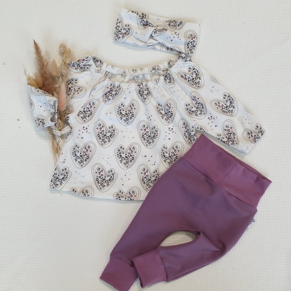 SET - Leo Herz - Bluse und Stirnband mit Joggerpants in Lila