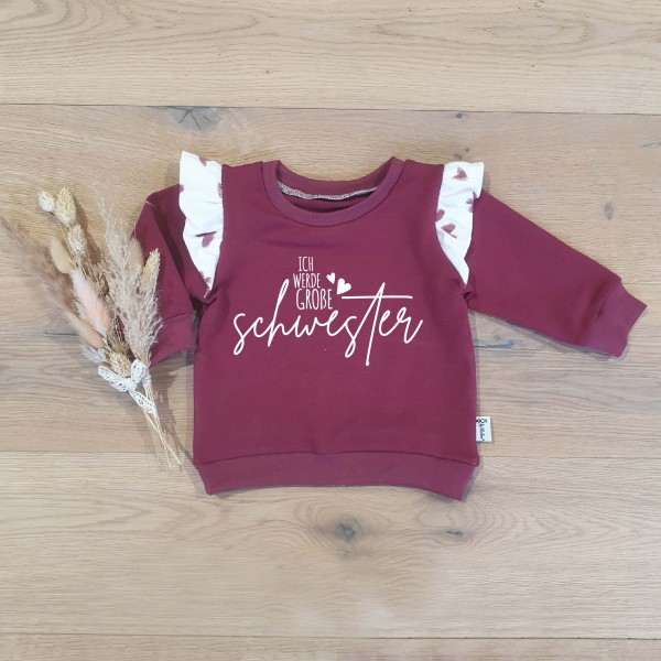 Weinrot - Ich werde große Schwester (Weiss) - Sweater wahlweise mit Rüschen