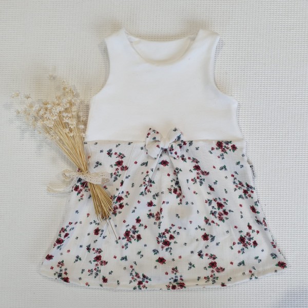 Weiss - Weiss Blüten - leichtes Viskose Sommer Kleid