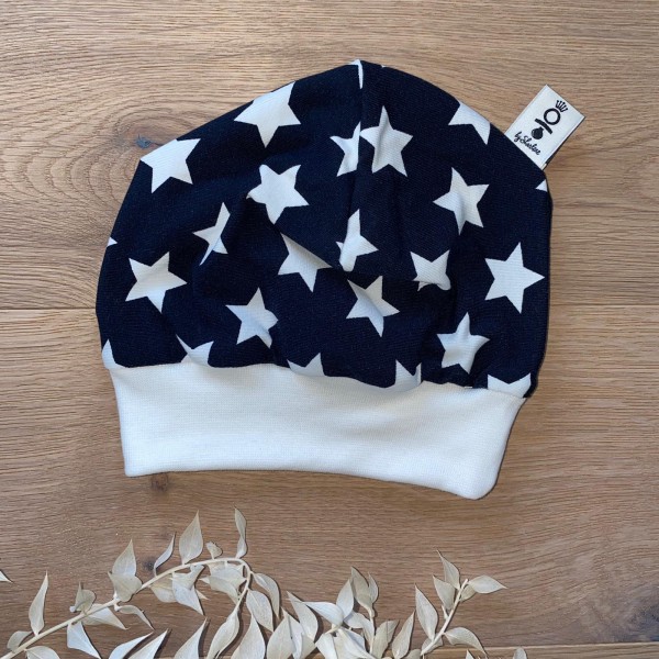 Sale Mütze Größe 38-44 - Navy große Sterne (weiss)